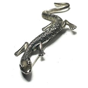 Vintage KBR Sterling Silver Salamander Lizard Brooch 3.5” Reptile Pin